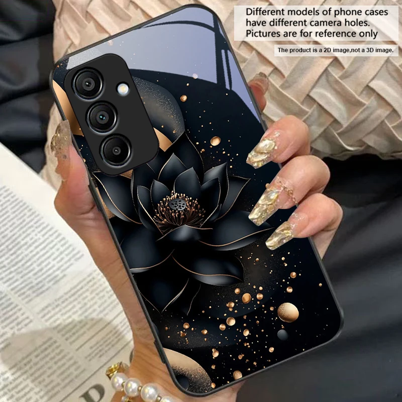 Black Gold Lotus Totem Glass Phone Case