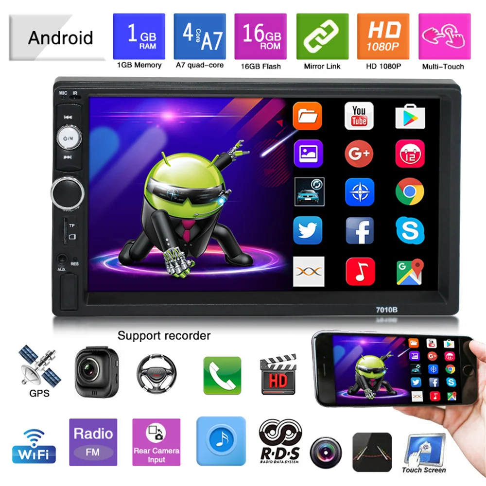 SIYA 2Din Car Radio 7" HD Touch Screen Stereo Android/IOS Mirror Link USB TF FM BT Camera Remote Control 7010B Multimedia Player best buy car audio