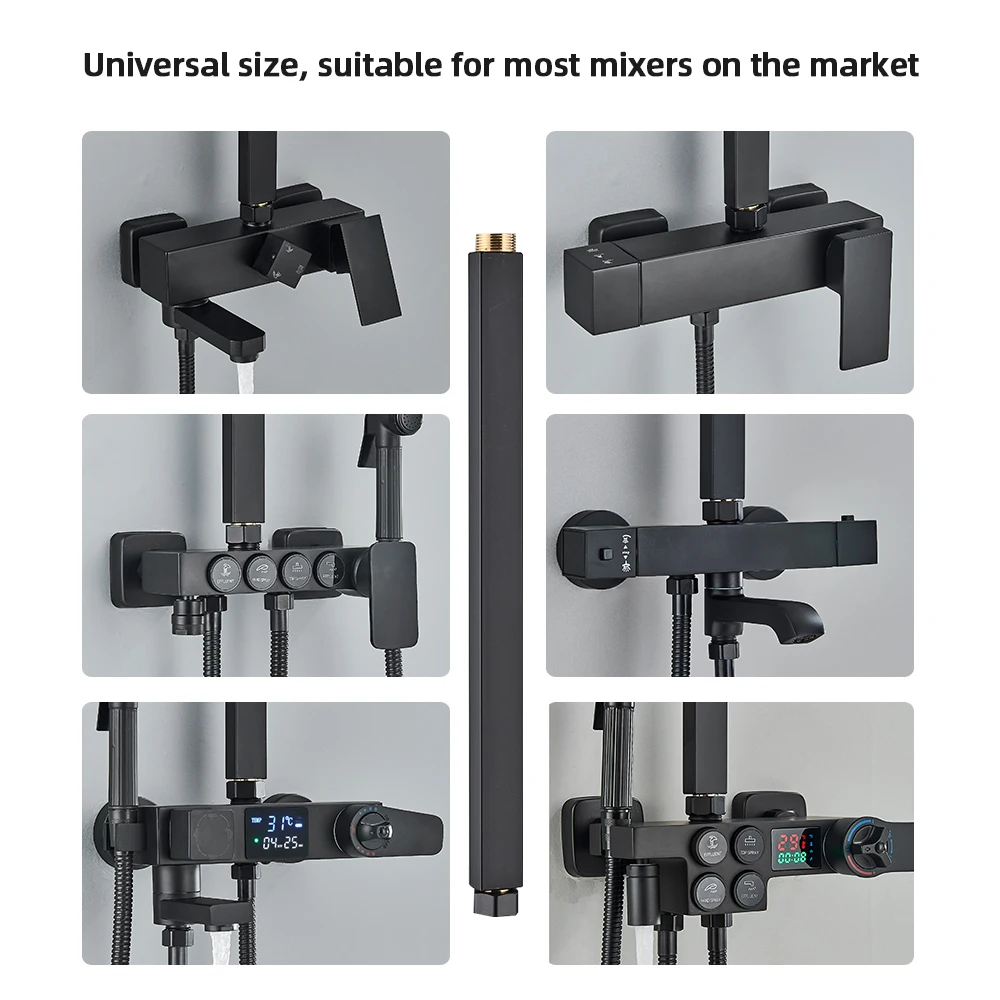 30/40cm Round and Square Extension Tube shower pipe extension For Bathroom Shower Faucet Black General Interface Extension Tubes Extra Extend Pipe