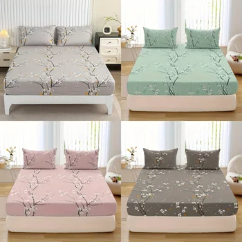 3pcs Printed Pattern Fitted Sheet Set, (1* Fitted Sheet + 2* Pillowcases, Without Core) 1