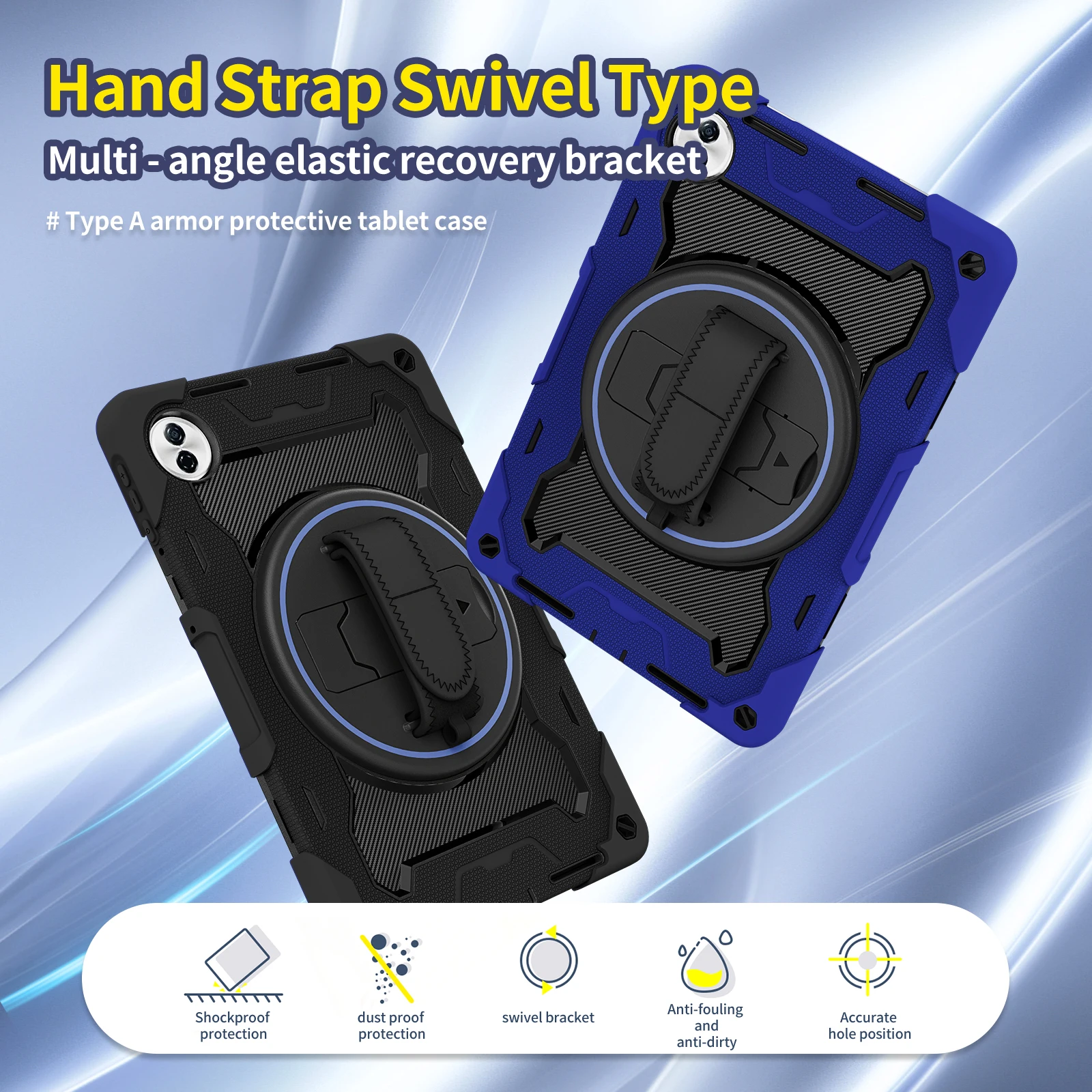 Heavy Duty Rugged Tablet Case with 360° Rotating Kickstand and Hand Strap, 12.1 Inch