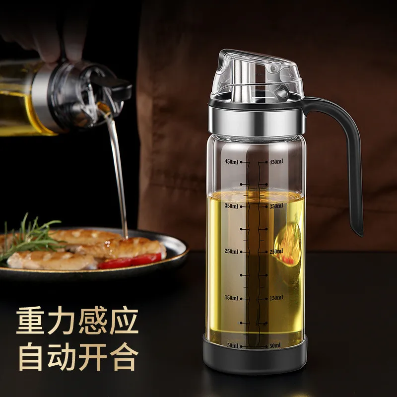 

Leak-proof Glass Oil Bottle Automatic Opening And Closing Oil Tank Meterable Kitchen Gravity Soy Sauce Bottle Vinegar Pot