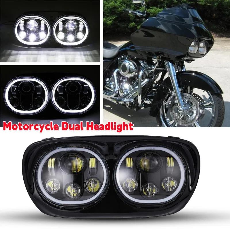 

Motorcycle Dual LED Projector Headlight Signal Lamp with Angel Eye for Harley Davidson/Harley Road Glide FLTR 2004-2013