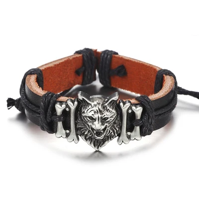 Bat Signs Strand Punk Leather Bracelets For Men Women