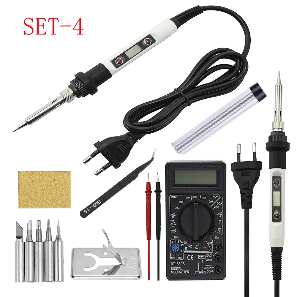 80W Soldering Iron Adjustable Temperature LCD Digital Electric Solder Rework Desoldering Pen Station With Solder Wire Tips Set portable arc welder Welding Equipment