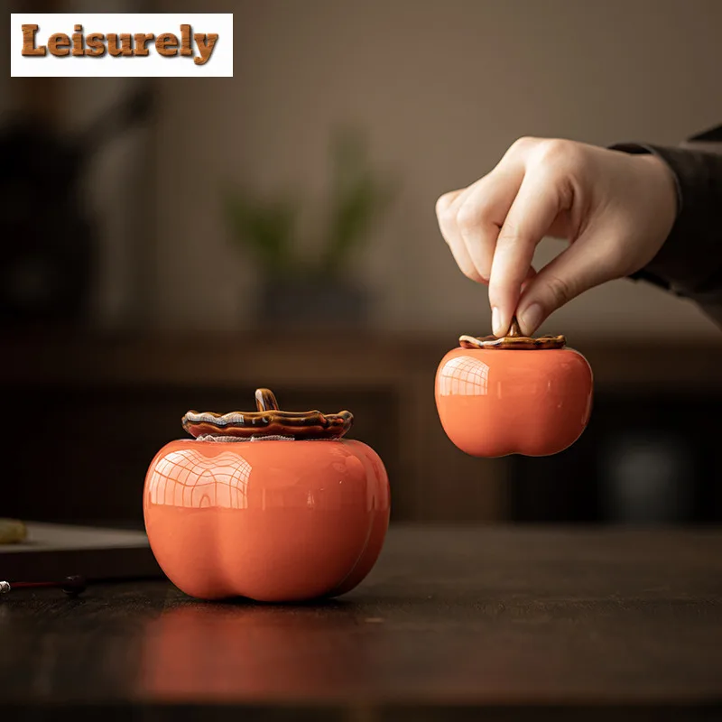 Persimmon Tea Box Organizer Moisture-proof Boutique Tea Tin Tea Door Storage Tank Containers Household Tea Caddy Teaset Gift