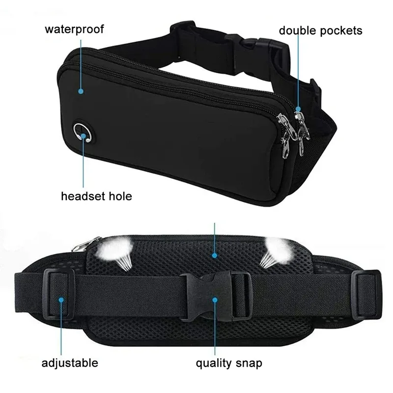 Running Waist Bag for Phone Lightweight Waterproof Adjustable Cycling Belt Pouch Reflective Strip Invisible Sports Fanny Pack