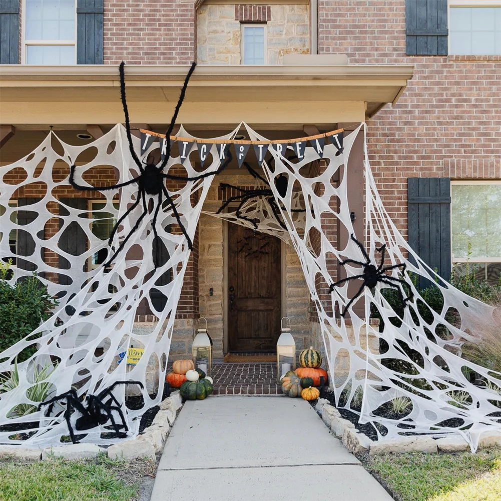 1Set 2/4m Halloween Decorations Outdoor Spider Web Giant Stretchy Netting Spider Webbing Ripped Cobweb Haunted House Prop Decor