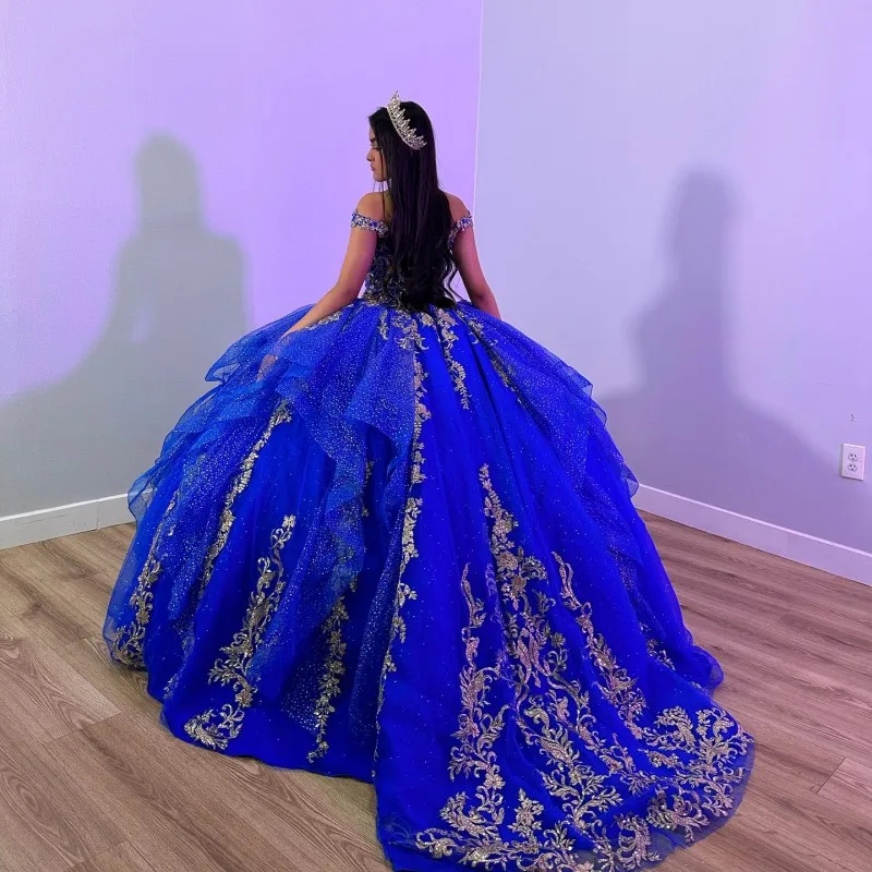 

VD Ball Gown Quinceanera Dresses Lace Appliques Beading Off the Shoulder Vestidos De 15 años Court Train Puffy Sweet 16 Birthday