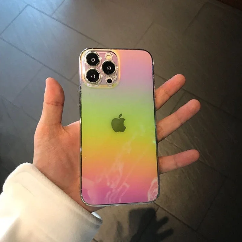cool iphone se cases Luxury Rainbow Laser Aurora Phone Case for iPhone 13 Pro Max 12 11 XS X XR 7 8 Plus SE 20 Transparent Soft Shockproof Back Cover iphone se clear case