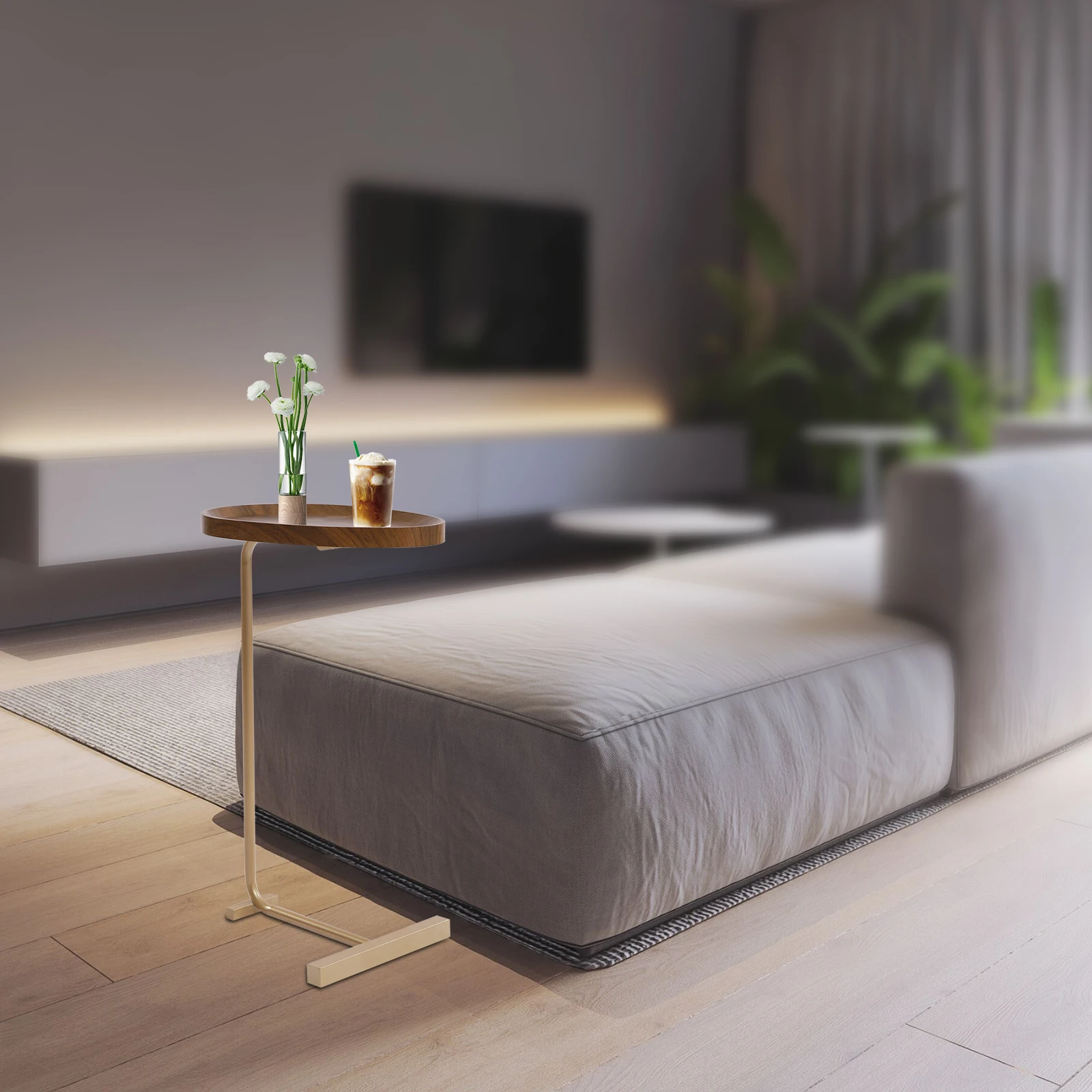 End Table Walnut Color Coffee Table Sofa Side Couch Snack Coffee Desk Laptop Desk PC Sofa