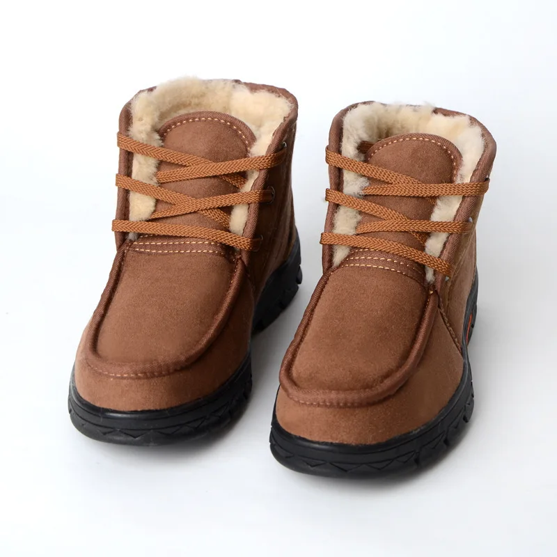 Men Winter Warm Cotton Shoes Lace-up Non-slip Plus Velvet Thicken Outdoor Snow Boots Round Toe Casual Non-slip Male Ankle Boots