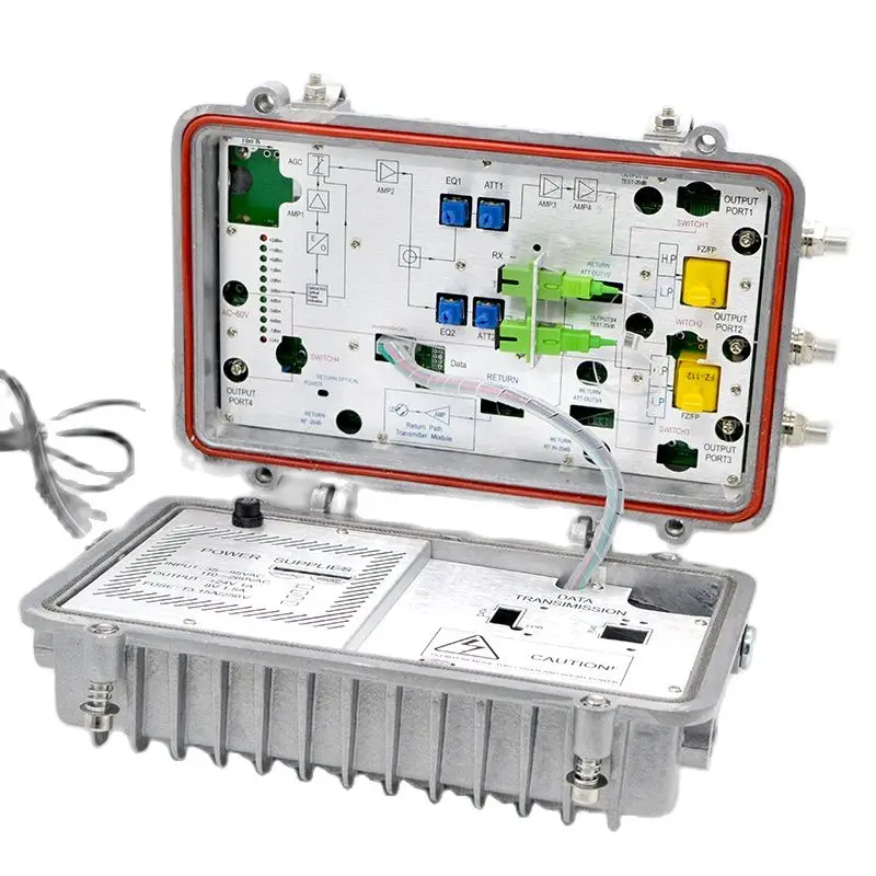 4 Way AGC CATV Optical Receiver FTTH HFC Node RF Output Level 110dBuV IP66 Outdoor Waterproof OR719 With Return Path Alloy shell