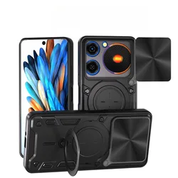 Enhanced Armor Slide Camera Ring Stand Protective Phone Case Cover for Nubia Music 4G (Black)