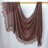 Hijab Ramadan en Rayonne, Coton et Modal, avec bordure en dentelle, Turban respirant, Châle uni en coton, Foulard pour femmes