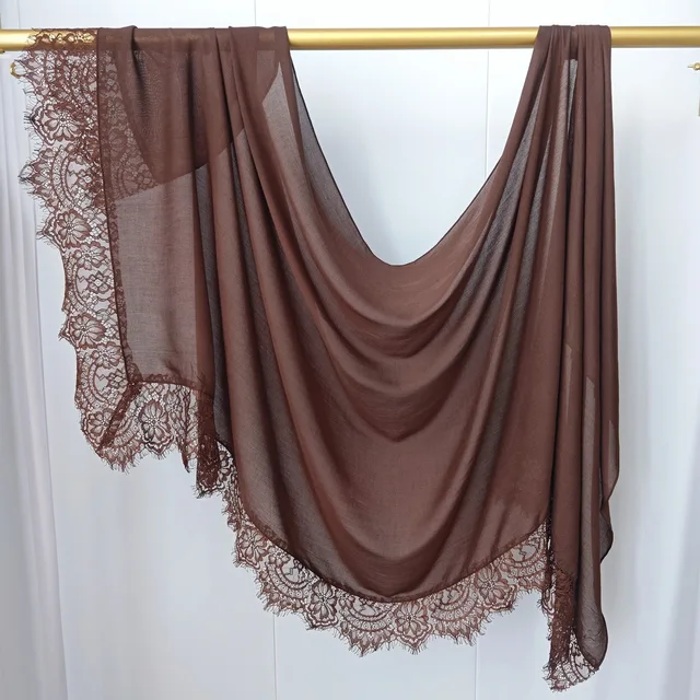 Hijab Ramadan en Rayonne, Coton et Modal, avec bordure en dentelle, Turban respirant, Châle uni en coton, Foulard pour femmes
