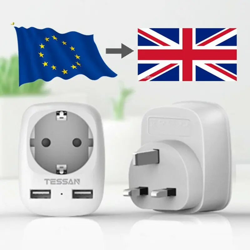 

TESSAN Travel Adapter England Europe Plug with 2 USB (2.4A) Socket Adapter Travel Plug Power Adapter for UK Ireland Wall Charger