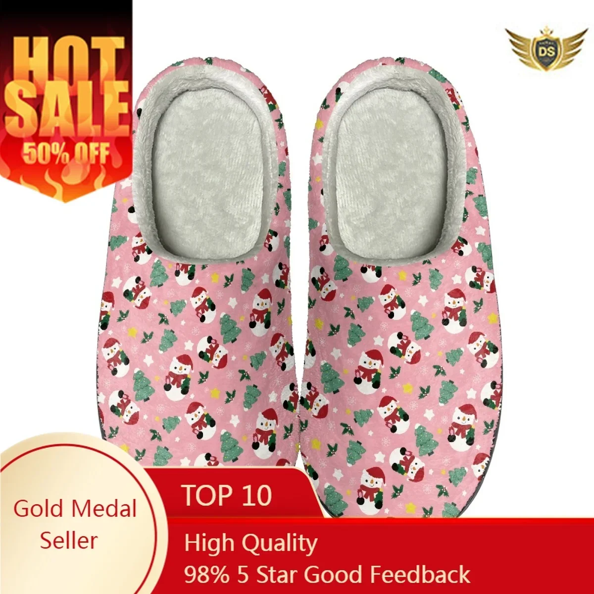 Christmas Design Flats Indoor Floor Footwear Winter Women Warm Home Cotton Slippers Comfortable Casual Non-slip Couple Slides