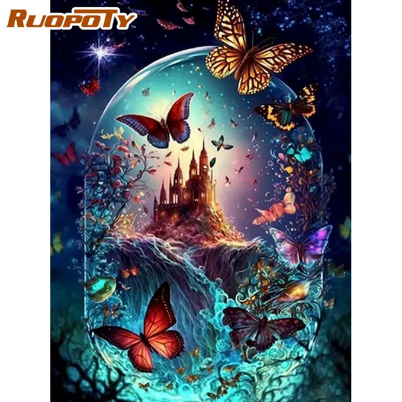 

RUOPOTY Frame Painting By Numbers For Adults Kits Butterfly Handmade Diy Gift Animals For Home Decors Diy Gift 60x75cm