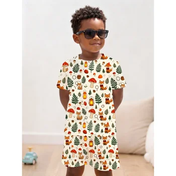 2 Pcs Boy Clothes Baby Cute Sets Forest Adventure Print Summer Outdoor Play Happy Kids Fun Exploring Nature With Fox Mushrooms T 1