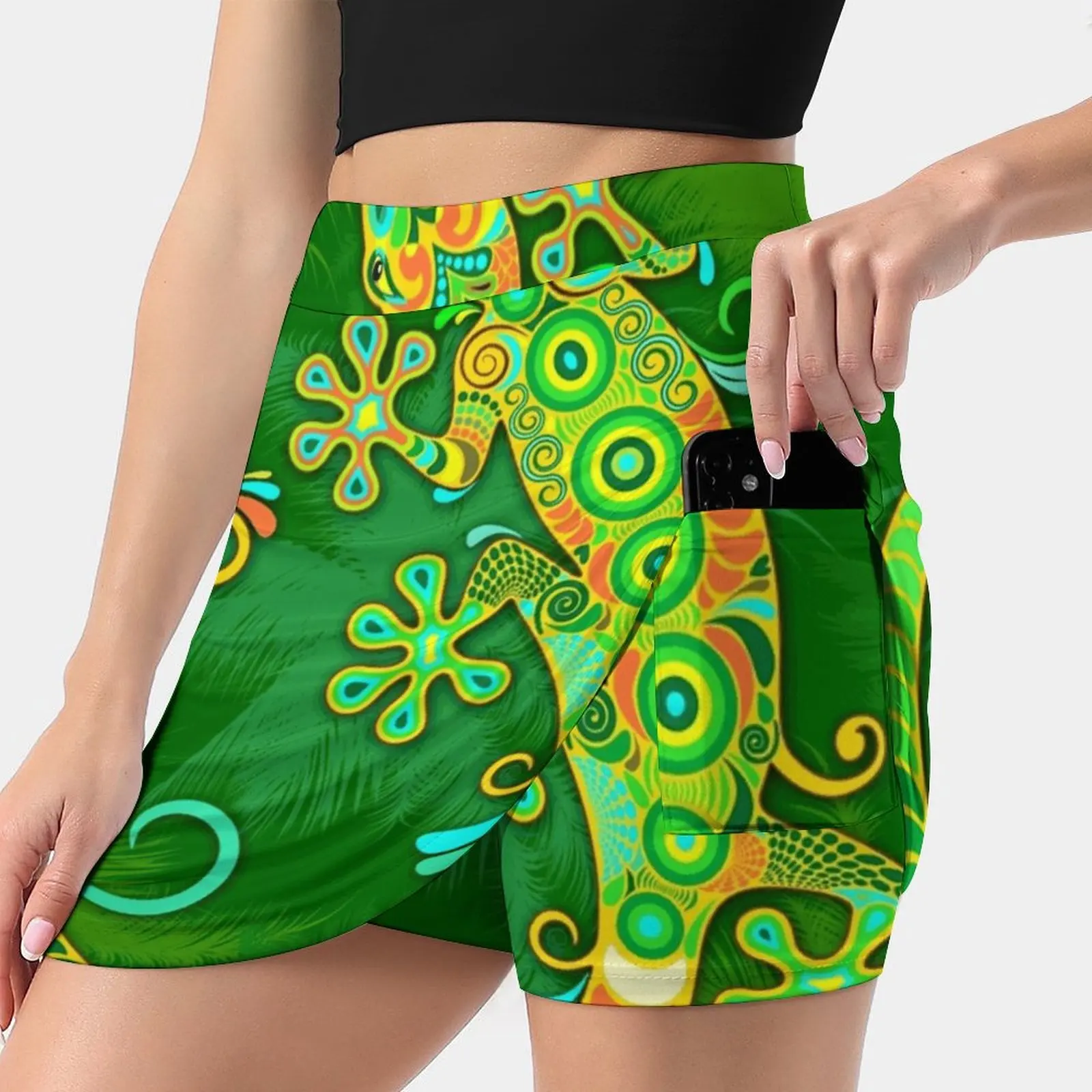 

Gecko Lizard Colorful Tattoo Style Women's skirt Mini Skirts A Line Skirt With Hide Pocket Lizard Gecko Animal Reptile