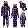 Combhasaki Family Matching Christmas Pajamas Loungewear Long Sleeve 3D Elk Antler All-over Print Hooded Romper Zip Up Jumpsuits 3