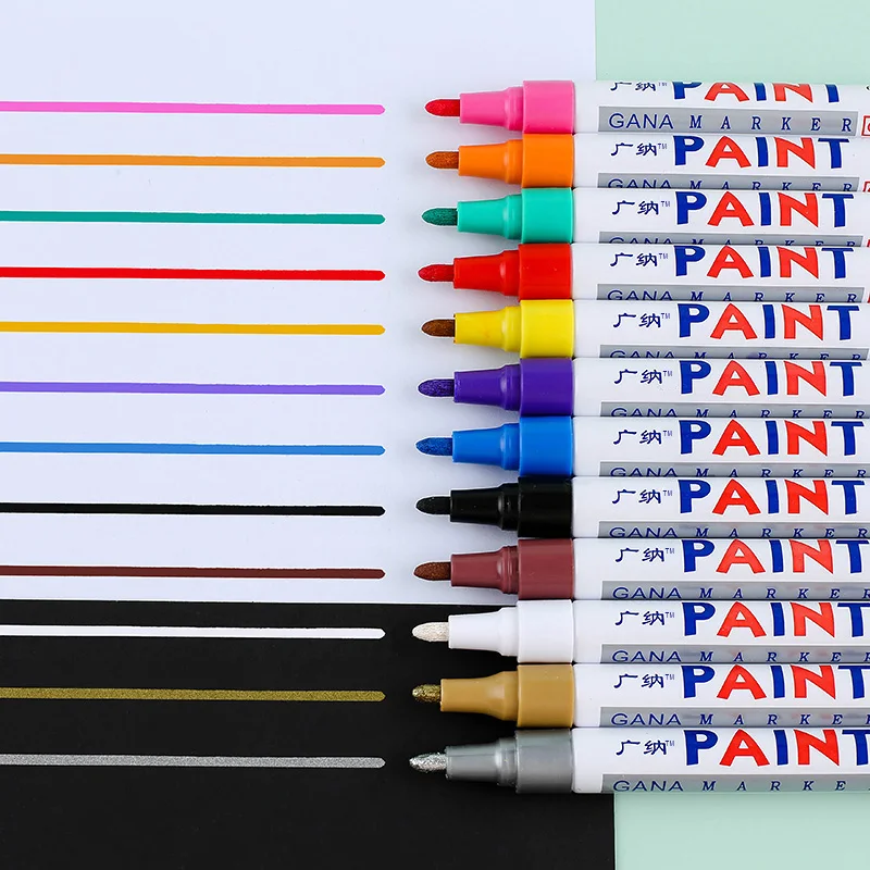 Marker Pens 6 Pcs Colorful Permanent Paint Marker Waterproof White Markers Tire Tread Rubber Fabric Paint Metal 12 Colors