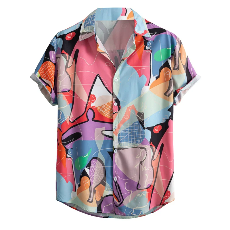 Retro Hawaiian Flower Shirt For Men Summer 3d Print Plants Leaves Short Sleeves Button Down Shirts Beach Tops Blouse Clothes 4