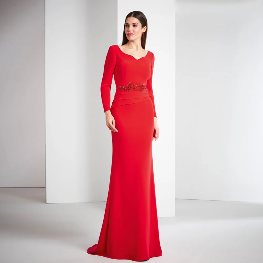 

Elegant Mother of the Bride Dresses For Weddings O Neck Long Sleeve Wedding Party Gowns Applique Mermaid Floor-Length فستان سهرة