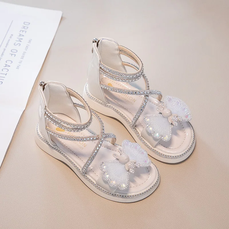 Girls Rhinestone Sandals Kids Princess Shoes with Zipper