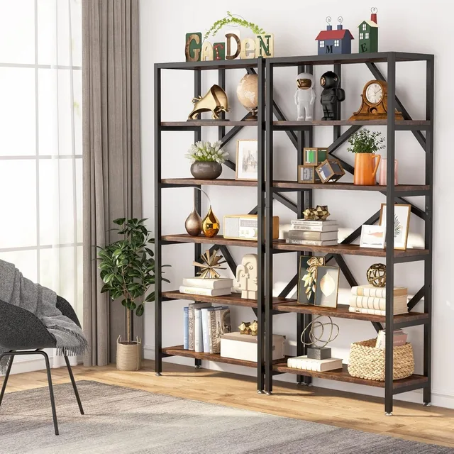 71" 6-Tier Industrial Bookshelf 3