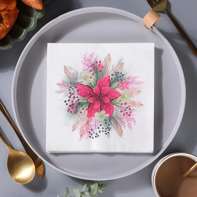 Christmas Series Printed Paper Disposable Dinner Table Napkin Tissues for Xmas Happy New Year Party Decoration 20Pcs/Lot