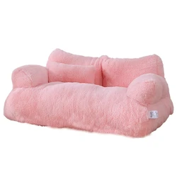 Cozy Plush Luxury Pet Bed Sofa - Winter Warm Nest - 65x46x30cm (Pink)