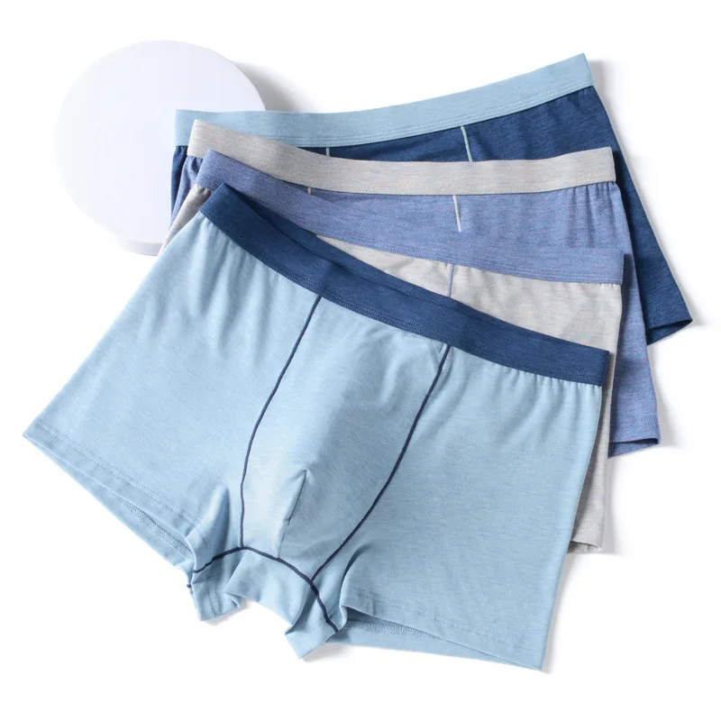 Men's underwear with modal floral yarn contrasting solid color flat angle pants 4PCS