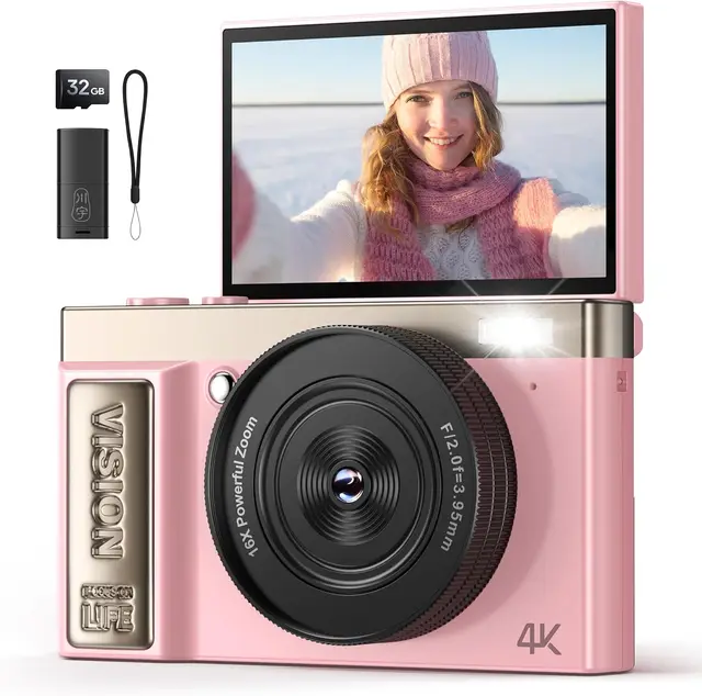 4K digital camera, 64 megapixel ultra high definition camera, 16x digital zoom 180 degree flip screen button digital camera, 32G