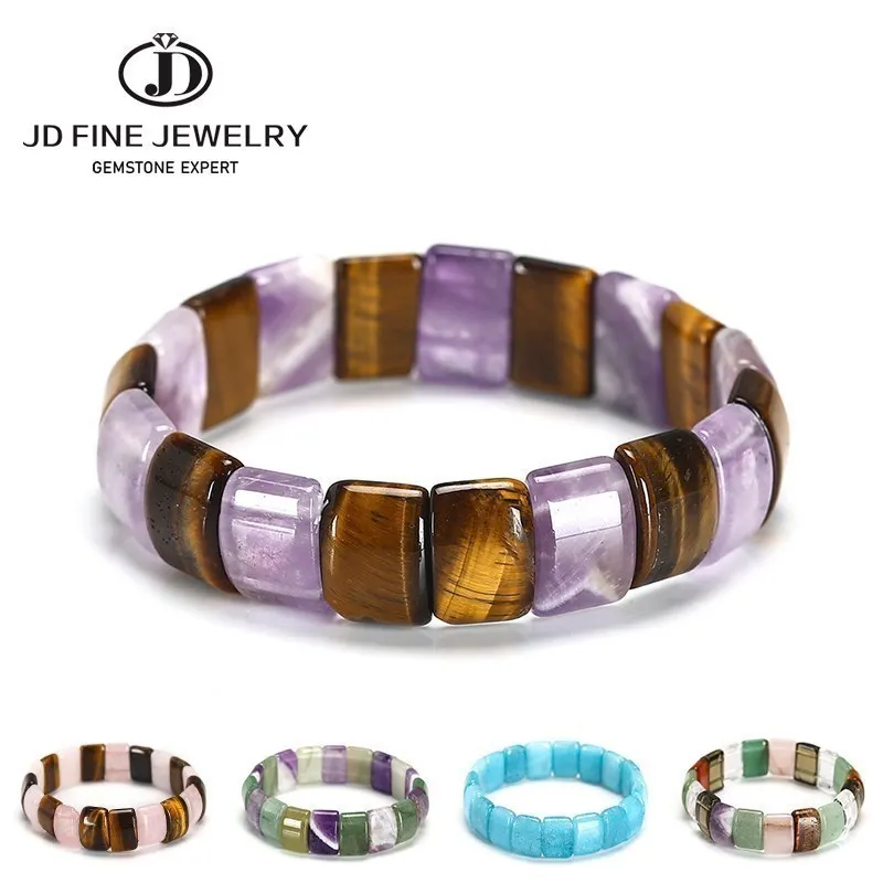 JD 10x14mm Natural Multilcolor Amethyst Crystal Stone Square Beads Bangle Charms Yoga Men Women Meditation Amulet Wrist Bracelet bangle bracelet beaded bracelet crystal bracelets bead bracelet stone bracelet