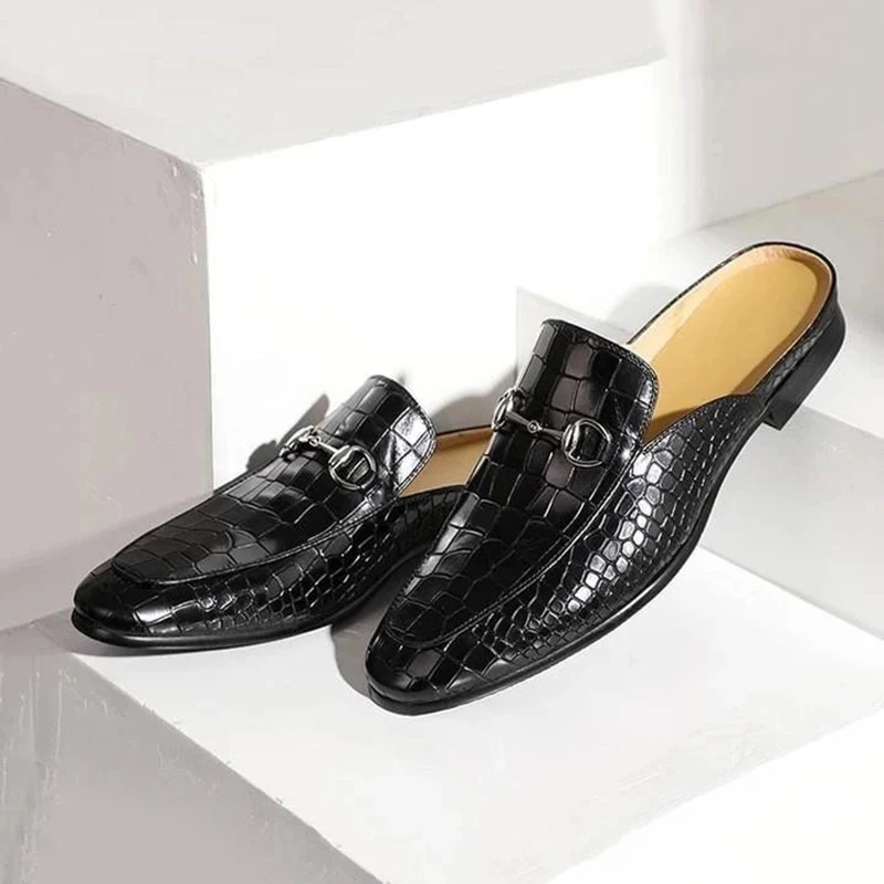 Men's Leather Loafers Back Space Fashion Casual Small Leather Shoes Slippers Single Shoes Eur Size 38-48