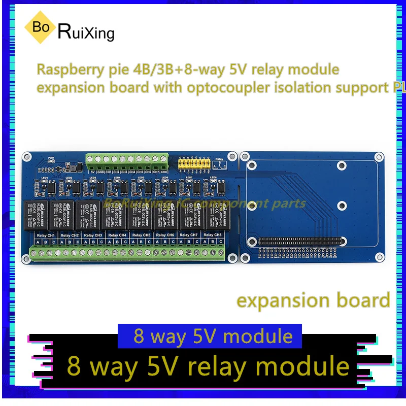 

1PCS/LOT Raspberry Pie 4B/3B+8-way 5V Relay Module Expansion Board With Optocoupler Isolation Support PLC