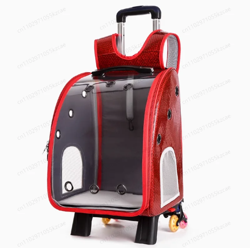 반려동물 유모차 & 이동 가방 - 휴대용 강아지 고양이 이동 가방, 2-in-1 롤링 러기지 백팩 & 트롤리 토트백