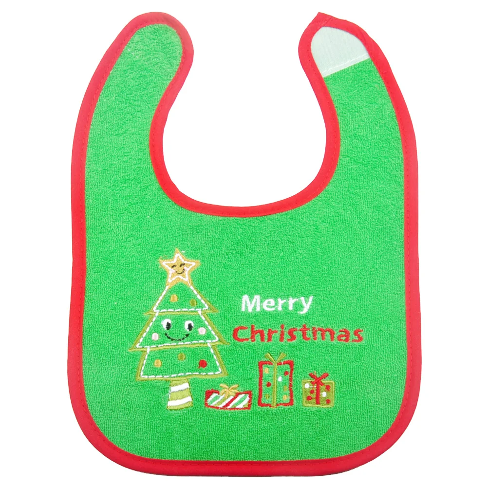 Christmas Baby Bib Round Neck Burp Cloths Santa Christmas Tree Pattern Feeding Bibs Infant Saliva Towel For Newborn Baby