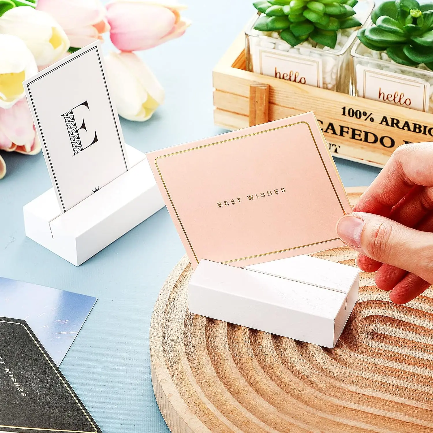 12 pcs Wood Place Card Holders Wood Sign Holders Table Number Holder Stands Name Card Holder for Wedding Party Events Decor