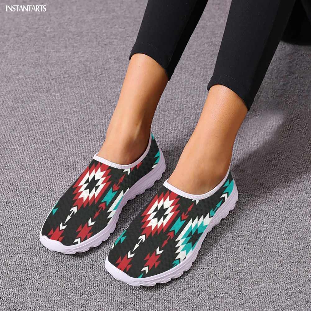 

INSTANTARTS Ethnic Tribal Aztec Pattern Women Flat Shoes Casual Soft Mesh Shoes Breathable Air Sneakers Outdoor Hiking Loafers