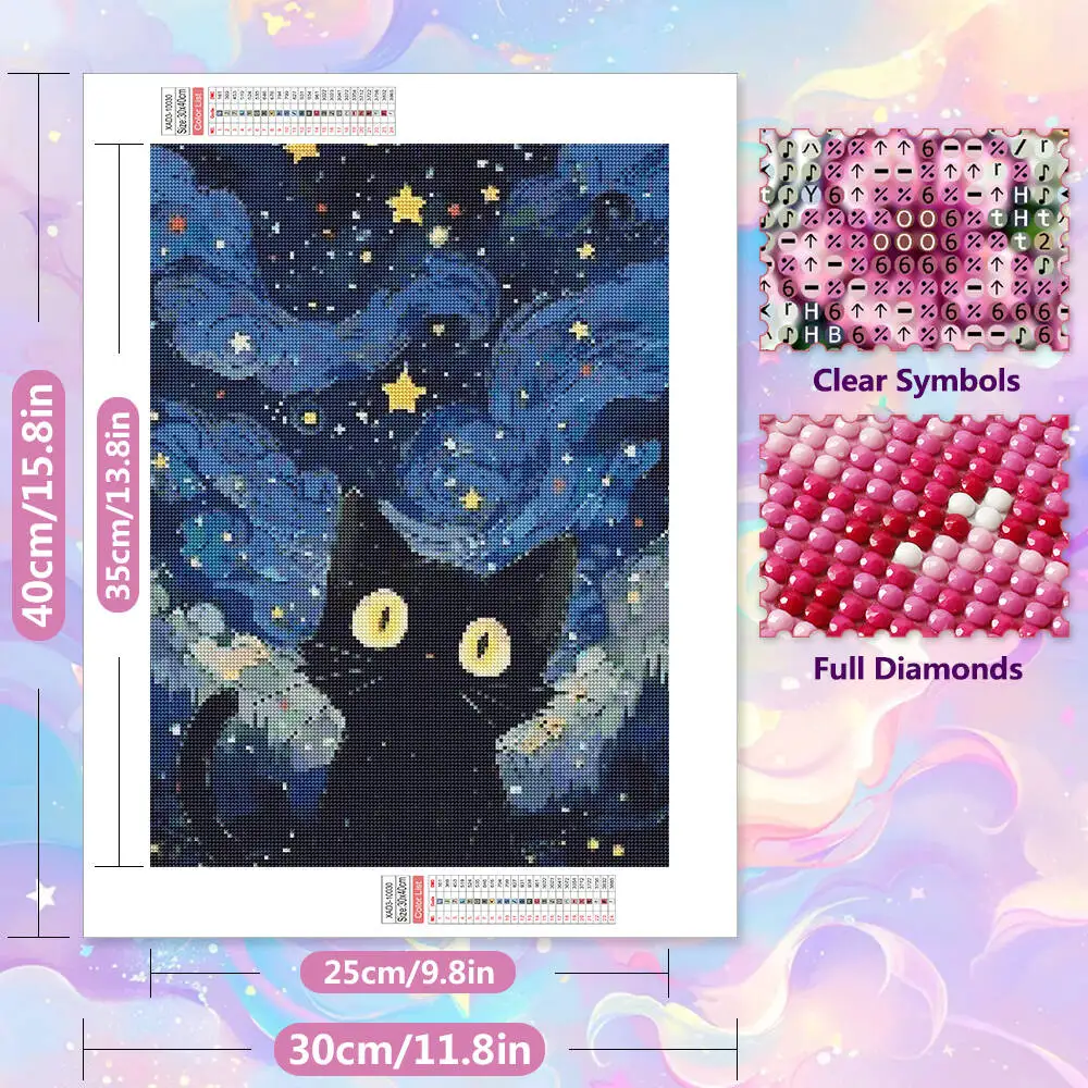Diamond Painting EverShine DIY 5D Diamond Painting Cat Night Sky Full Round Drill Embroidery Animal Mosaic Scenery Home Decoration