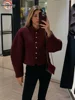 Fashion Solid Women Single Breasted Wool Coat Elegant Round Neck Long Sleeves Slim Short Jacket 2025 New Female Office Overcoat 1