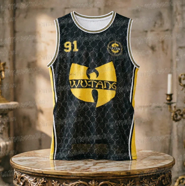 Wu-Tang Clan Basketballtrikot # 91 Print Ärmelloses Rundhals-Tanktop für die ganze Familie, aus Mesh, locker geschnitten, 90er Hip-Hop Streetwear