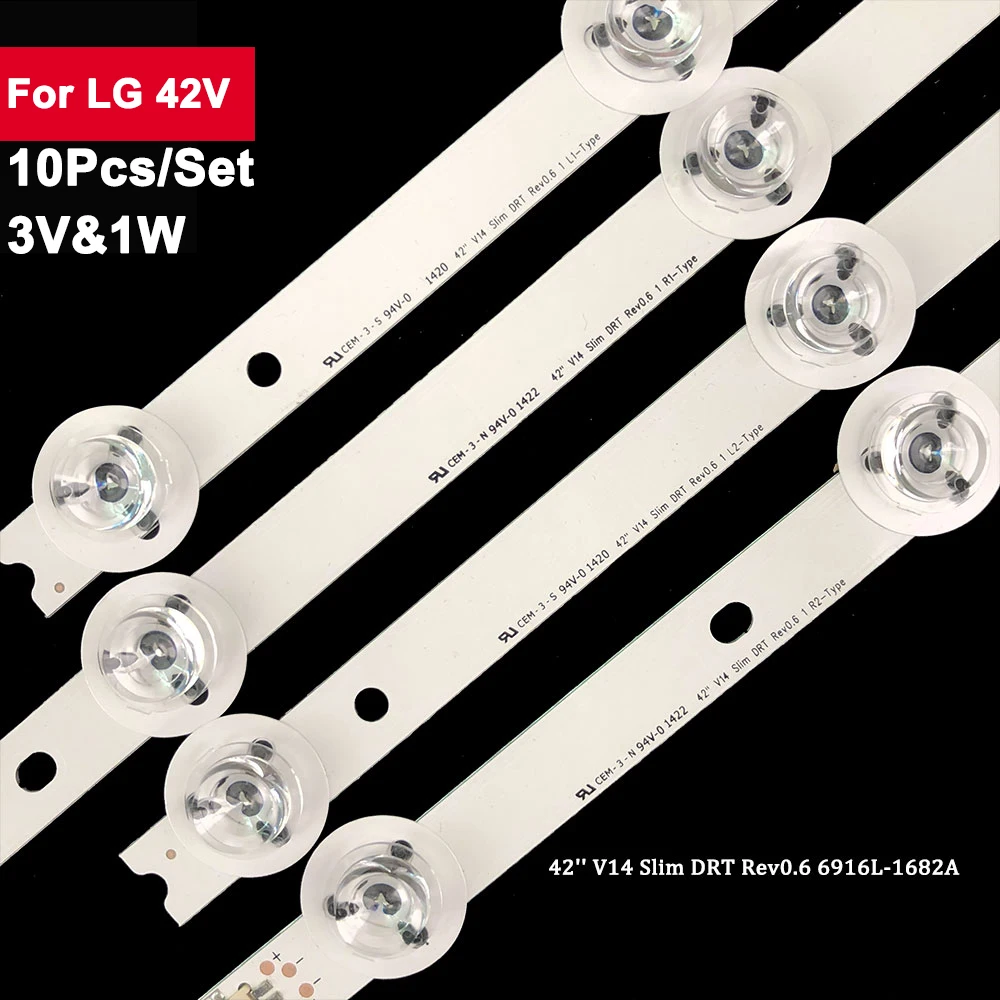 10Pcs/set 42V 615mm LED Backlight TV Strip for LIG 9led 42'' V14 Slim DRT Rev0.6 6916L-1682A 6916L-1682A 6916L-1683B 6916L-1685B led backlight strip for lg 55uh8507 55uh8500 55uh850v 55uh850 55 v16 sa 7020g rev0 1 6922l 0192a 6916l2442a 6916l2441a lc550equ