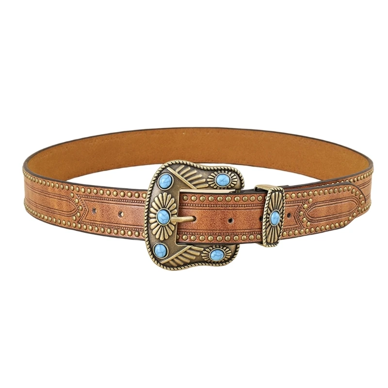 

Vintage Western Belt Western Turquoise Belt Buckle Belt Cowboy Belts For Men With Big Buckle Jeans Belt Leather Belt