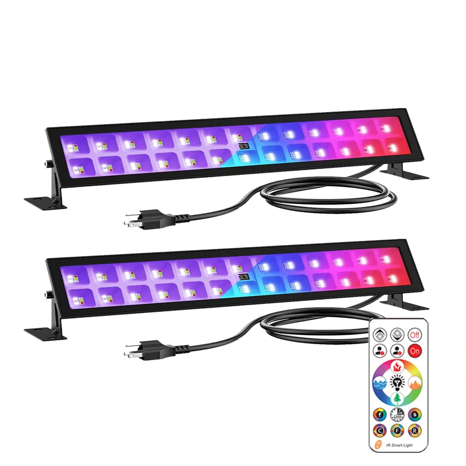 2pcs 48W Outdoor LED Wall Washers Smart Remote Control RGB UV Lamp Waterproof Flood Light Party Christmas Home Garden Decor
