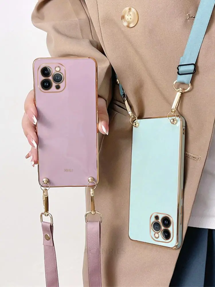 Silikonowe etui typu Crossbody na smycz, do iphone'a 14 13 12 11 Pro