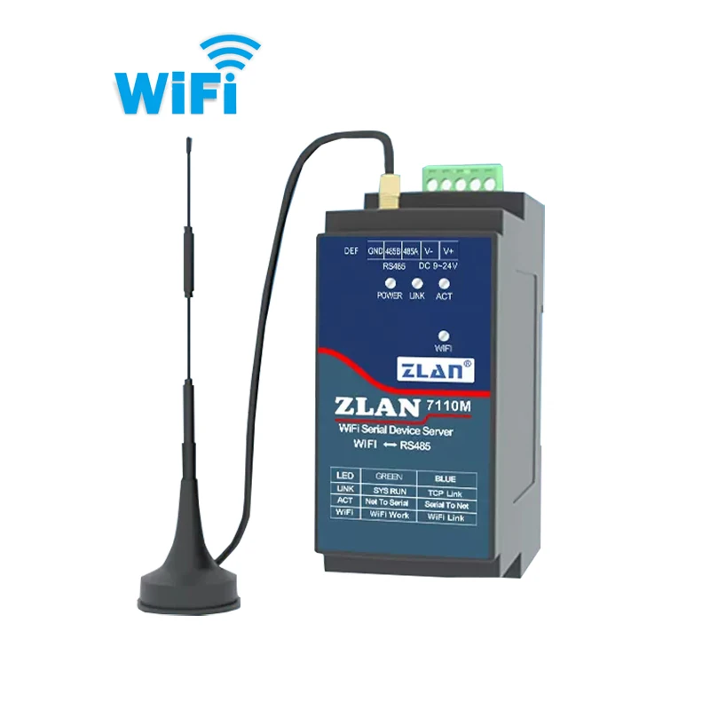 Din Rail Serial Port RS485 To WiFi Converter Device IOT Server ZLAN7110M Support Modbus MQTT
